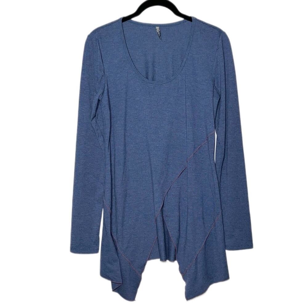 Nyah asymmetrical tunic long sleeve blouse Women's size Small color: blue